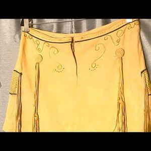 Roberto Cavalli Suede tan skirt with fringes and embroidery